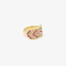 Load image into Gallery viewer, Bague Ani 2 Rose, or jaune, saphirs roses, diamants "salt and pepper", rubis profil