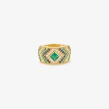 Load image into Gallery viewer, Bague Ani 2 Hydra en or 18k avec émeraudes, saphirs bleus et diamants blancs face
