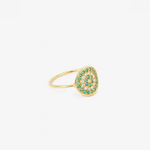 Load image into Gallery viewer, Bague Yellowstone 1 Anis en or 18k avec émeraudes et diamants blancs profil