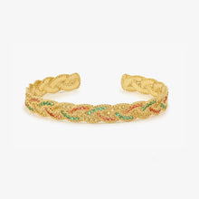 Load image into Gallery viewer, Jonc en or tressé émeraude saphir Sophie d’Agon face