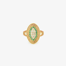 Load image into Gallery viewer, Ani Bague 5 Cognac, or 18k, saphirs cognac, émeraudes, diamants blancs face