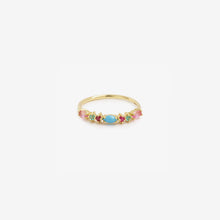 Load image into Gallery viewer, Bague Gaia 3 Turquoise en or jaune avec turquoise, saphir rose, rubis et émeraude face
