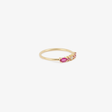 Load image into Gallery viewer, Gaia Bague 6 Amor or jaune 18 carats, saphirs padparadscha, rubies, diamant blanc, profil