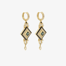 Load image into Gallery viewer, Ginger Boucles d'oreilles 1 Forêt, émail, saphirs, diamants salt & pepper, diamants noirs, profil