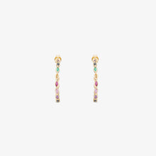 Load image into Gallery viewer, Boucles d'oreilles créoles Rainbow, or jaune, émeraudes et saphirs multicolores face