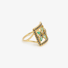 Load image into Gallery viewer, Bague Rita 1 verte or jaune, saphirs, émeraudes et diamants profil