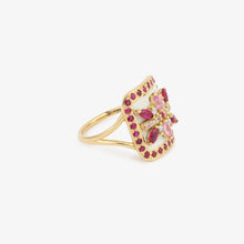 Load image into Gallery viewer, Bague Rita 2 Rose or jaune, Rubis, saphirs roses, email et diamants Profil
