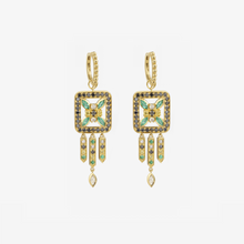 Load image into Gallery viewer, Boucles d'oreilles Rita 1 Verts en or 18 K, Saphirs, Diamants et émeraudes face