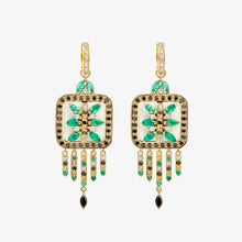 Load image into Gallery viewer, Boucles d'oreilles Rita 1 Verts en or 18 K, Saphirs, Diamants, émail et émeraudes face