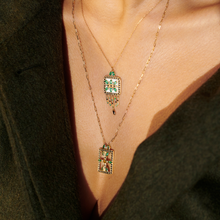 Load image into Gallery viewer, Collier Rita 2 Vert or 18k émeraude, émail, saphir, diamants Porté 2