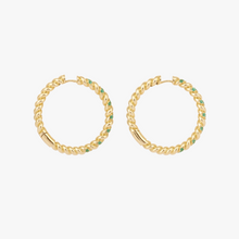 Load image into Gallery viewer, Créoles twistés, or jaune 18 carats, émeraudes, profil
