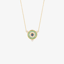 Load image into Gallery viewer, Collier Yellowstone 2 Anis, or 18K, émeraudes, diamants blancs, saphir bleu marine, face