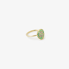 Load image into Gallery viewer, Bague Babystone 1 verte or jaune, émeraudes et saphirs bleus profil