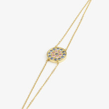 Load image into Gallery viewer, Bracelet Babystone or jaune, saphirs bleus et roses profil