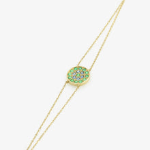Load image into Gallery viewer, Bracelet Babystone or jaune, émeraudes et saphirs bleus profil