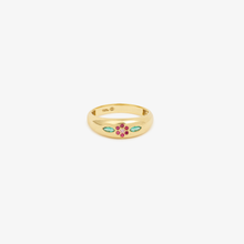 Load image into Gallery viewer, Bague Miniflower, or 18 carats, émeraude, rubis et saphir, face