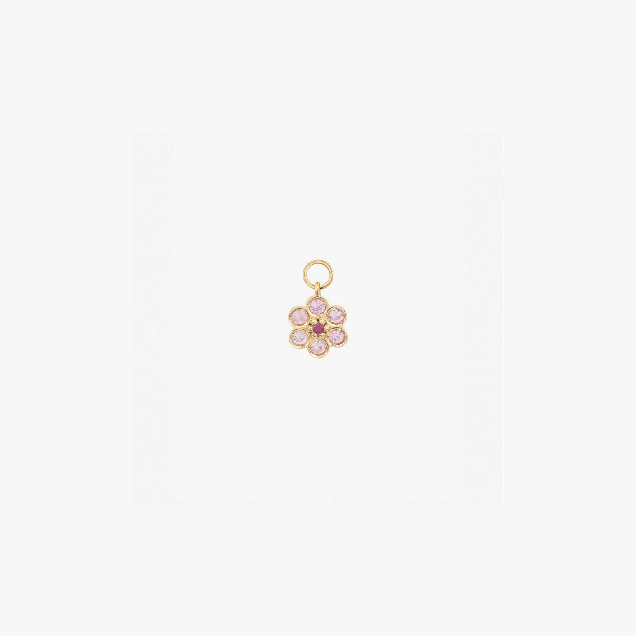 charm miniflower 1 rose en or jaune 18 carats, saphirs roses et rubis face
