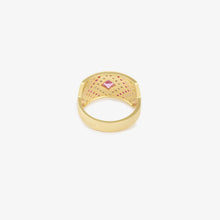 Load image into Gallery viewer, Bague Ani 2 Rose, or jaune, saphirs roses, diamants "salt and pepper", rubis dos
