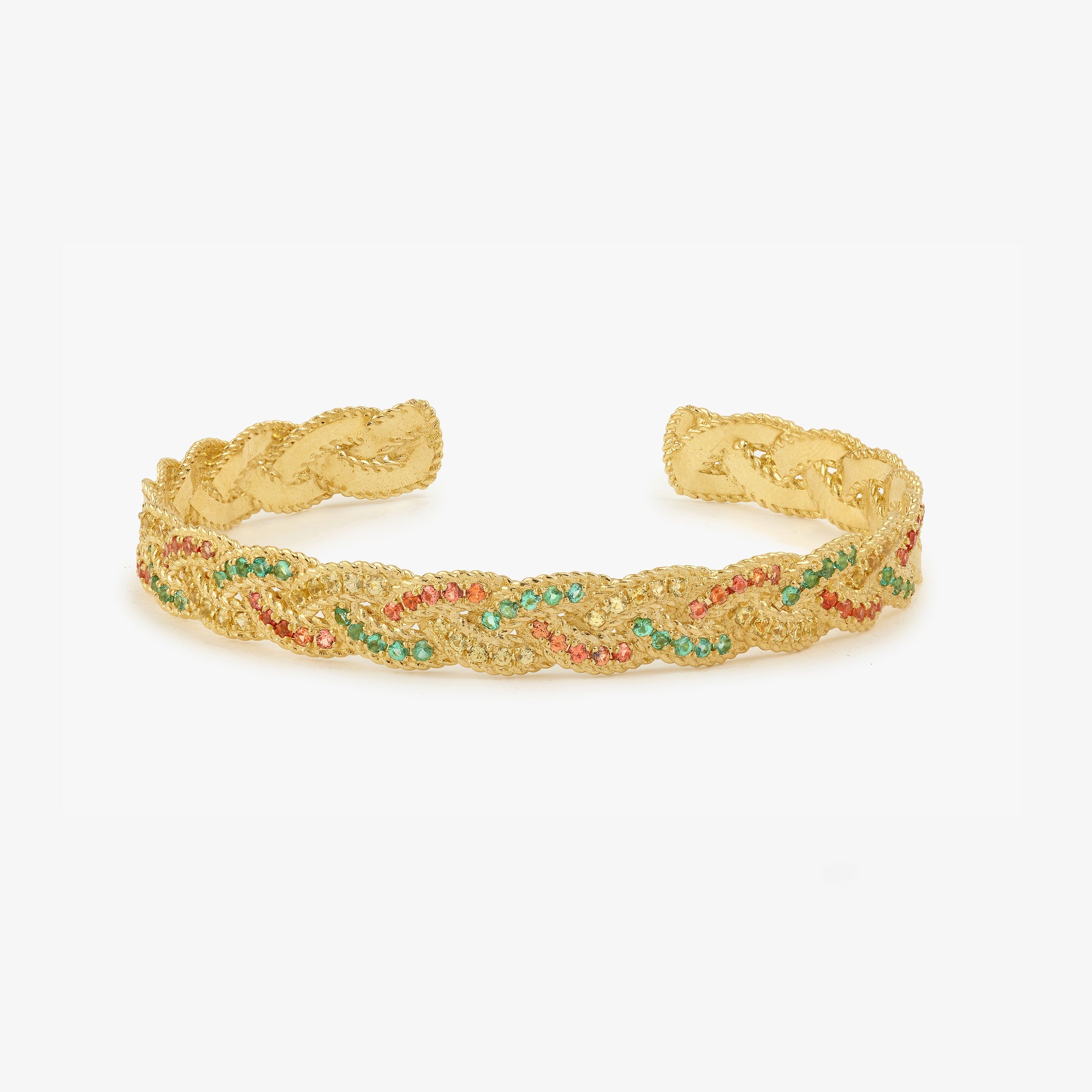 Jonc en or tressé émeraude saphir Sophie d’Agon  face