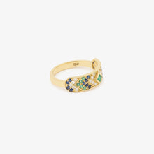 Load image into Gallery viewer, Bague Ani 3 Hydra en or 18k avec émeraudes, saphirs bleu, diamants blancs profil
