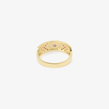 Load image into Gallery viewer, Ani bague 3 Rose en or 18K avec diamants salt &amp; pepper, saphir rose dos
