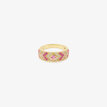 Load image into Gallery viewer, Ani bague 3 Rose en or 18K avec diamants salt &amp; pepper, saphir rose face

