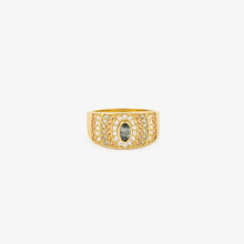 Load image into Gallery viewer, Bague Ani 4 Sable en or 18k avec saphirs vert tilleul, saphirs cognac, saphir vert, diamant blanc face

