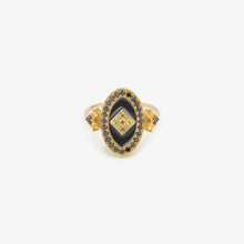 Load image into Gallery viewer, Bague Athéna 3 jaune or jaune, émail noir, diamants noirs et saphirs jaunes face
