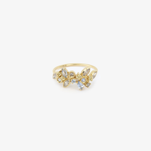 Load image into Gallery viewer, Camélia bague 1 givre, or jaune 18k, sapphires, diamants salt &amp; pepper, face
