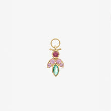 Load image into Gallery viewer, Charm Luciole rose or jaune 18 carats rubis, saphirs roses et émeraude face
