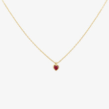 Load image into Gallery viewer, collier petit coeur en or jaune 18 carats et rubis taillé face
