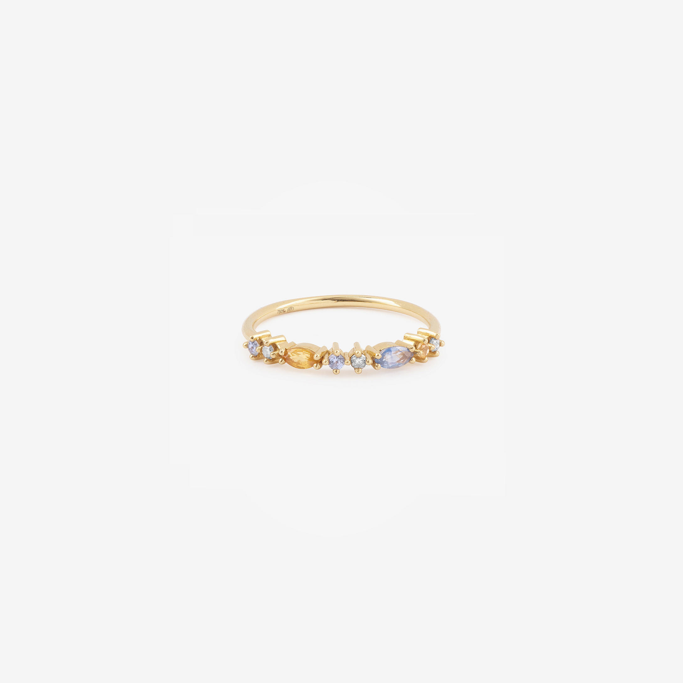 Bague Gaia 2 givre or jaune, saphirs jaunes et bleus, diamants salt and pepper face