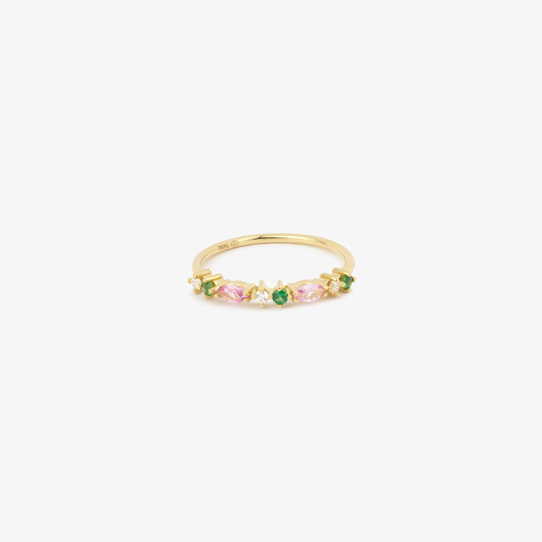 Gaia bague 2 Pivoine, tsavorites, diamants blancs, saphirs roses, face