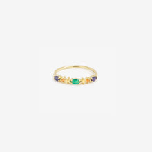 Load image into Gallery viewer, Bague Gaia 3 Verte avec saphir bleu, cognac, jaune et émeraude face
