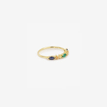 Load image into Gallery viewer, Bague Gaia 3 Verte avec saphir bleu, cognac, jaune et émeraude profil

