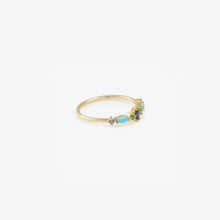 Load image into Gallery viewer, Bague Gaia 5 Turquoise en or jaune avec diamants salt &amp; peper, turquoise, émeraude, saphir marine et turquoise prpfil
