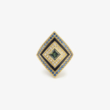 Load image into Gallery viewer, Ginger bague 3 forêt, émail, saphirs, diamants salt &amp; pepper, face
