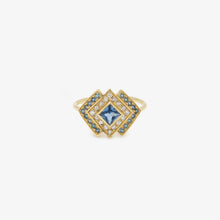 Load image into Gallery viewer, Ginger bague 6 bleue, or jaune, saphir bleu, diamant, saphir vert face
