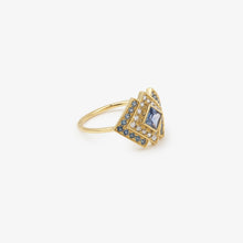 Load image into Gallery viewer, Ginger bague 6 bleue, or jaune, saphir bleu, diamant, saphir vert profil
