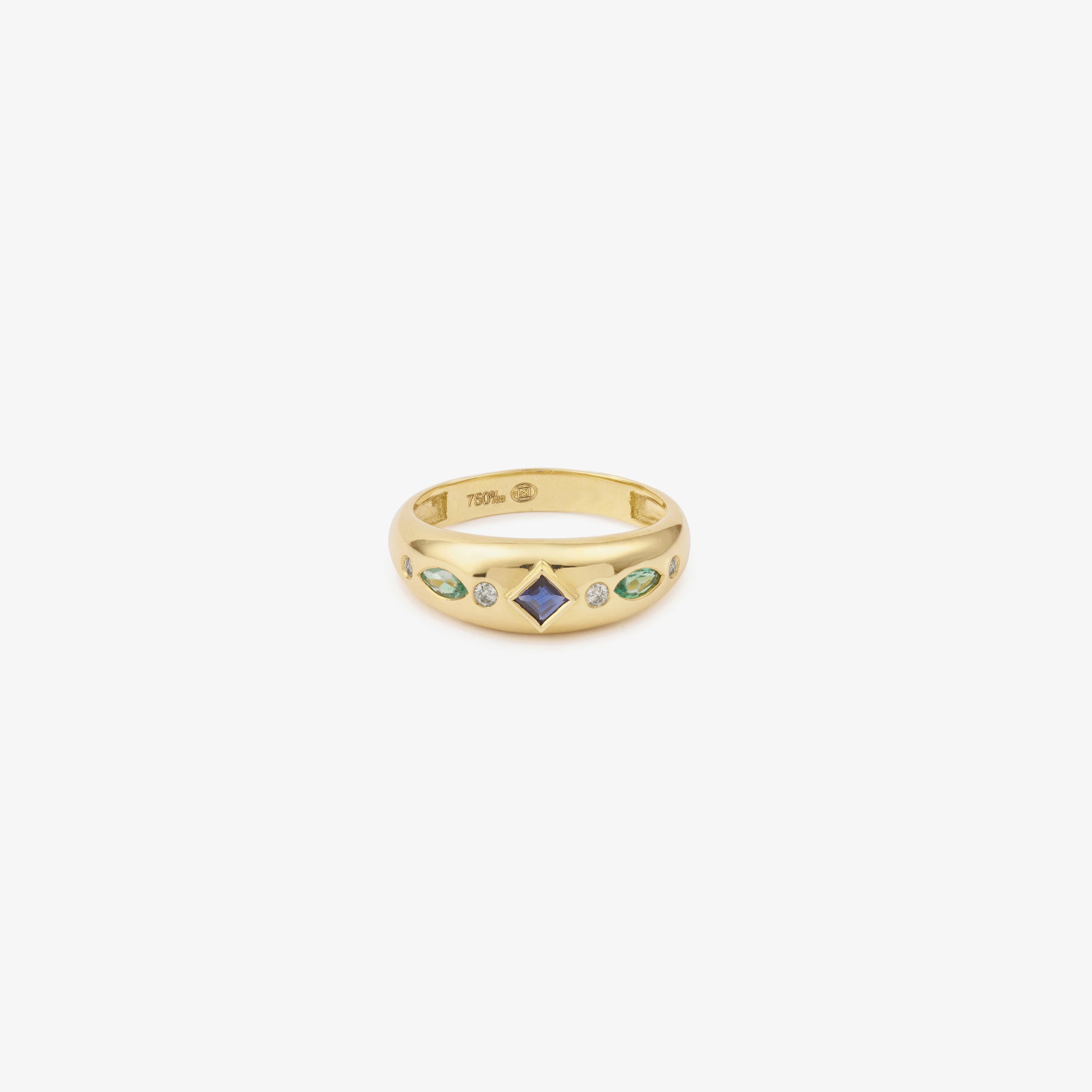 Bague Ginger Or jaune 18 carats Saphir Bleu marine Diamants Salt and Pepper Emeraude Sophie d'Agon Face