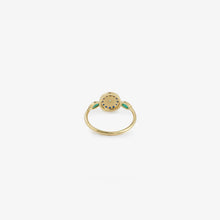 Load image into Gallery viewer, Bague Luna 1 verte or jaune, émail noir, émeraudes et saphirs bleus dos
