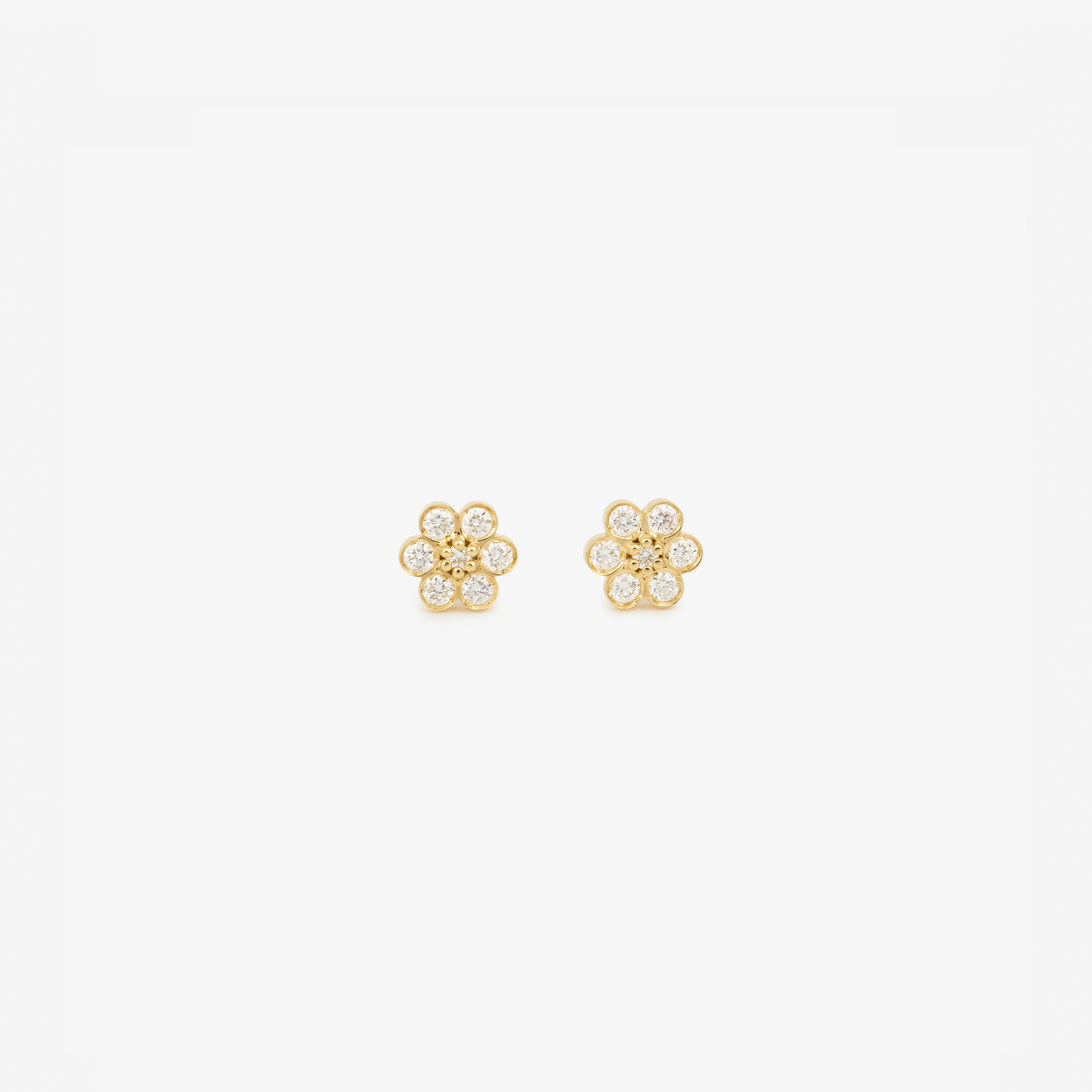 Miniflower Boucles d'Oreilles 4 diamant, or jaune et diamants blancs,face