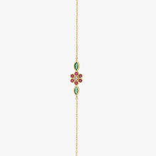 Load image into Gallery viewer, Bracelet Miniflower 1 rouge or jaune, rubis, émeraudes et saphir rose face
