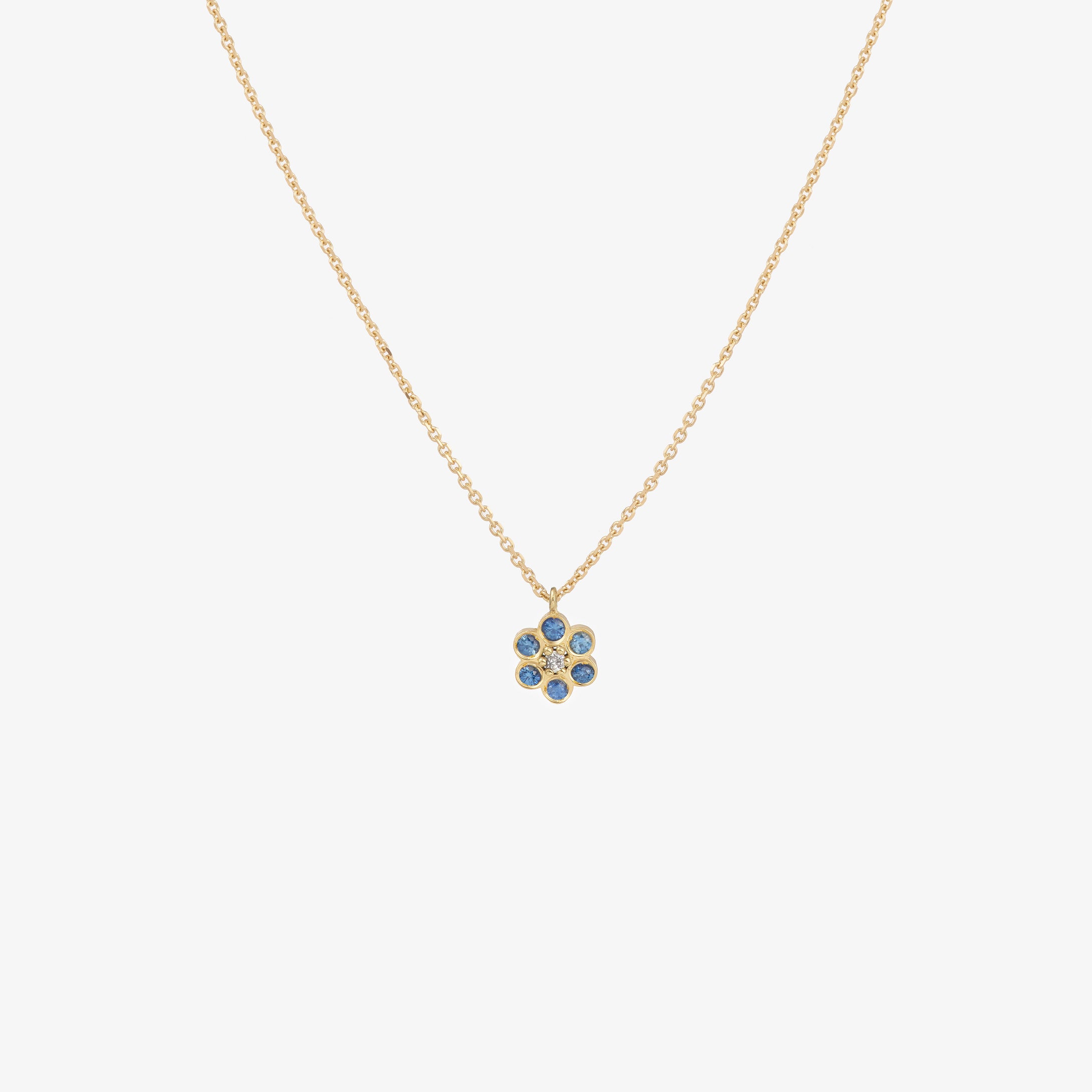 Miniflower Collier 1 Bleu , or jaune , saphirs bleu , diamant 