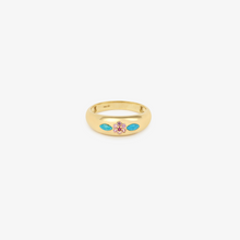 Load image into Gallery viewer, Miniflower Bague 2 Turquoise en or 18 carats avec turquoises, saphirs roses et rubis face
