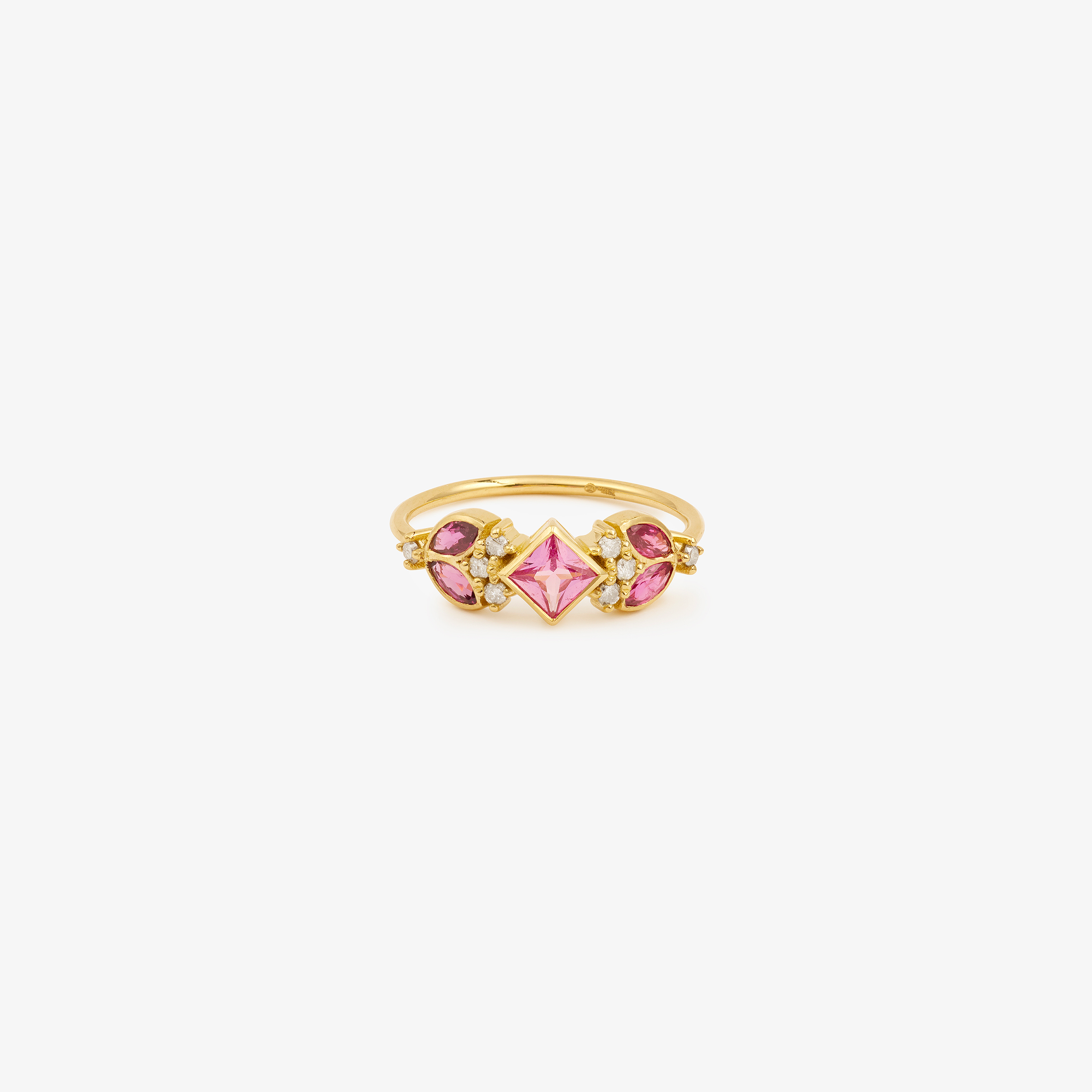 Sophie dAgon Bague Nymphéa 3 Rose, or jaune recyclé , saphir rose, diamants