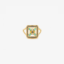 Load image into Gallery viewer, Bague Rita 1 verte or jaune, saphirs, émeraudes et diamants face

