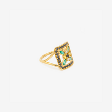 Load image into Gallery viewer, Bague Rita 1 verte or jaune, saphirs, émeraudes et diamants profil
