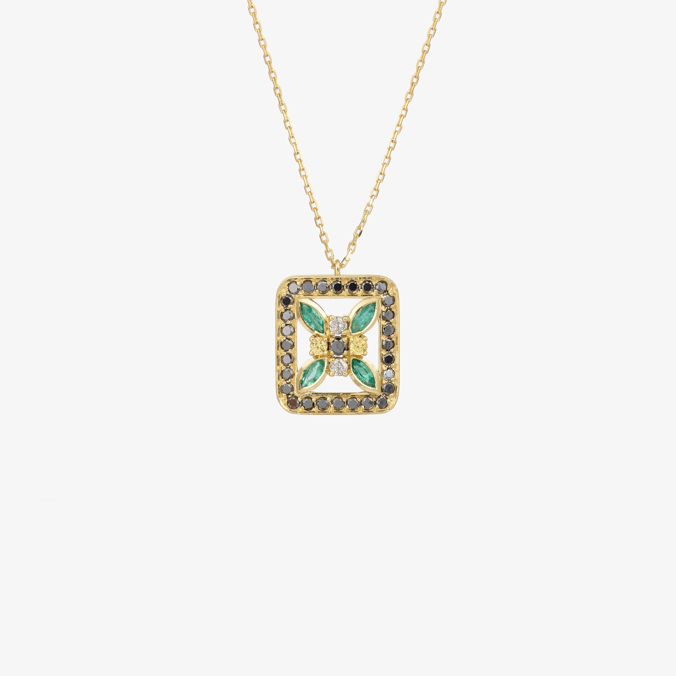 Collier Rita 1 Vert or 18k emeraude, saphir, diamants Face