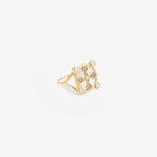 Load image into Gallery viewer, Sophie d'Agon, bague en or jaune 18 carats, Selene, nacre, diamants bruns, diamants blancs, profil
